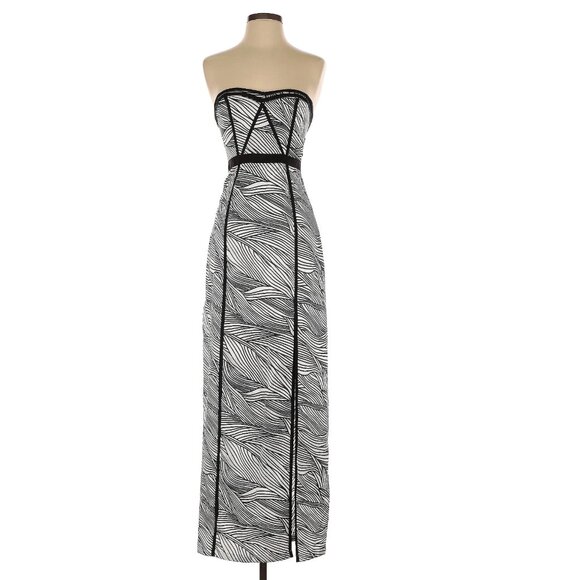 BCBGMAXAZRIA Elin Maxi Black & White Striped Bustier Dress Size 0 - Picture 1 of 8